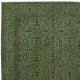 Contemporary Handmade Floral Patterned Low Pile Turkish Wool Area Rug in Green Color