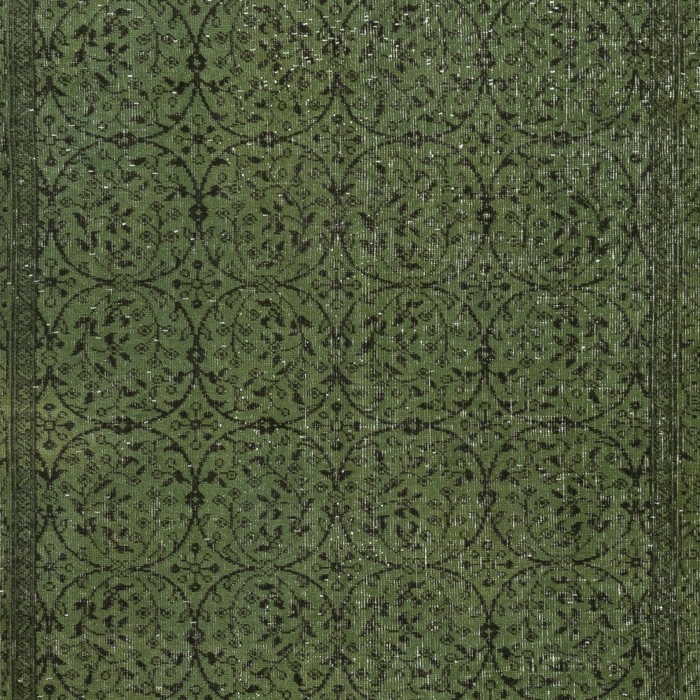 Contemporary Handmade Floral Patterned Low Pile Turkish Wool Area Rug in Green Color