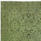 Modern Turkish Floral Patterned Rug in Green Color. Hand Knotted Area Rug for Kitchen and Living Room