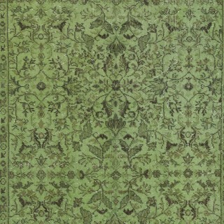 Modern Turkish Floral Patterned Rug in Green Color. Hand Knotted Area Rug for Kitchen and Living Room