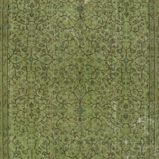 Modern Style Floral Patterned Area Rug Over-Dyed in Green, Handmade in Turkey