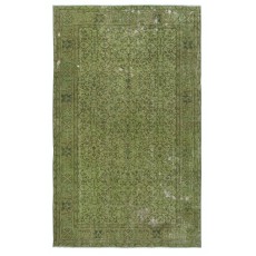 Modern Style Floral Patterned Area Rug Over-Dyed in Green, Handmade in Turkey