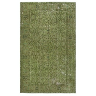 Modern Style Floral Patterned Area Rug Over-Dyed in Green, Handmade in Turkey