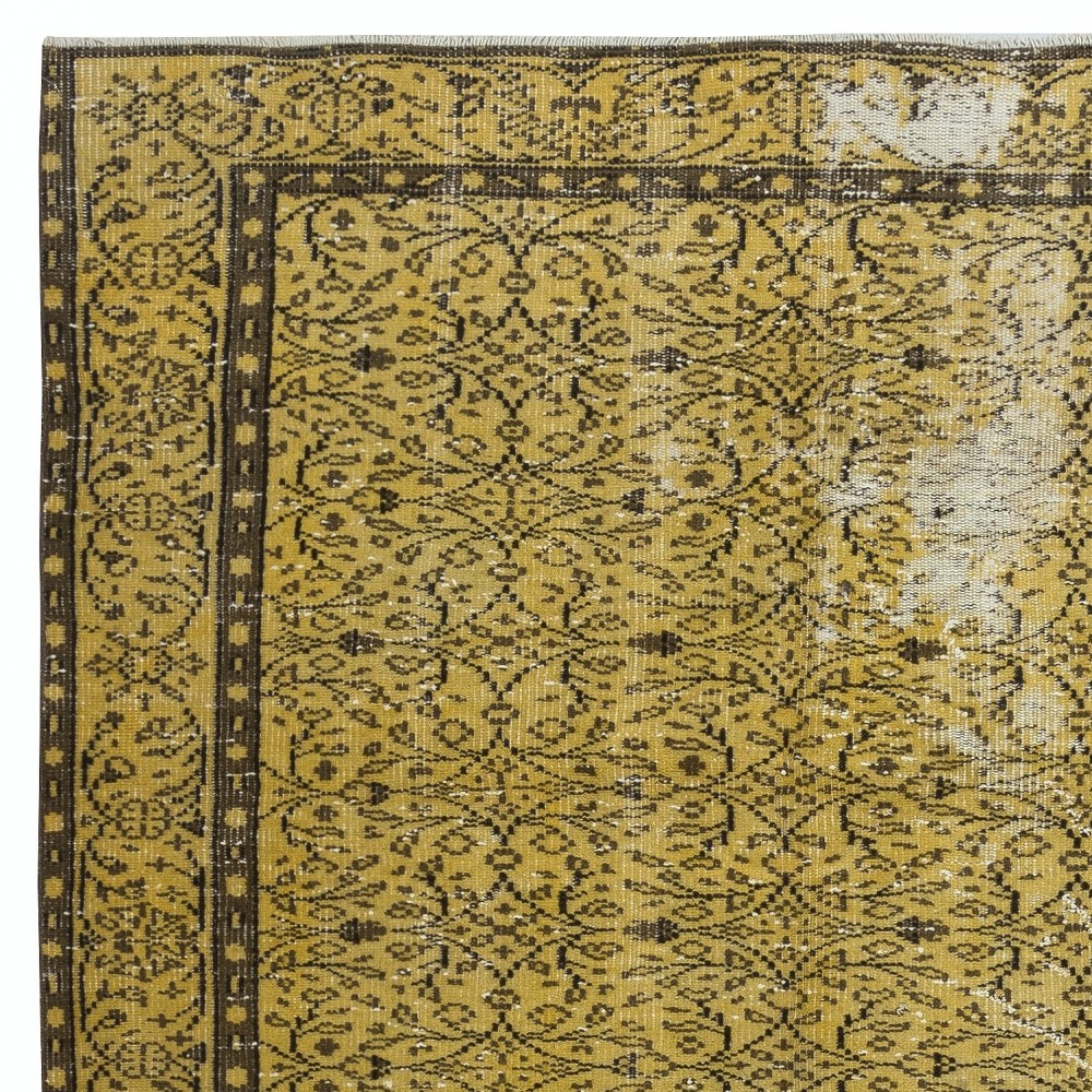 Decorative Hand Knotted Turkish Area Rug in Yellow with Medallion Design