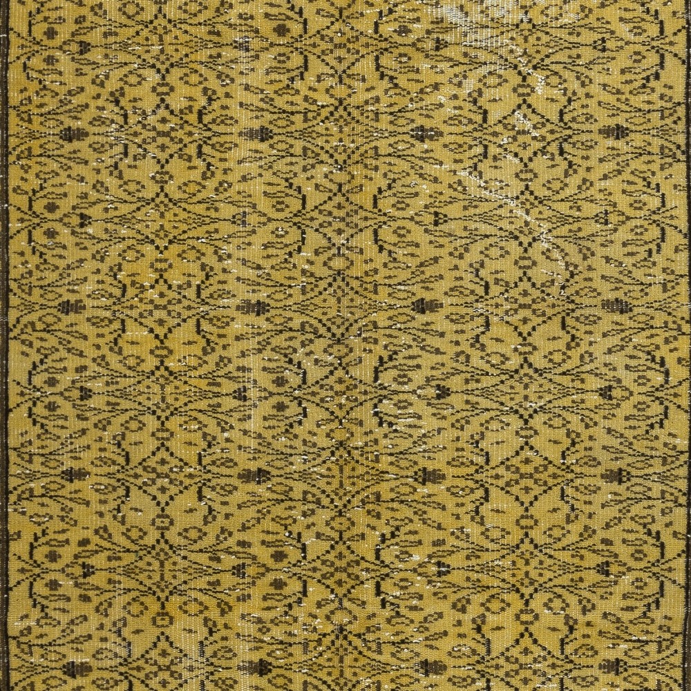 Decorative Hand Knotted Turkish Area Rug in Yellow with Medallion Design