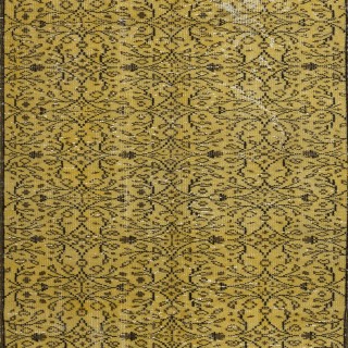 Decorative Hand Knotted Turkish Area Rug in Yellow with Medallion Design