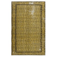 Decorative Hand Knotted Turkish Area Rug in Yellow with Medallion Design