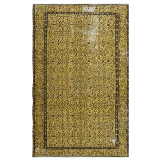 Decorative Hand Knotted Turkish Area Rug in Yellow with Medallion Design