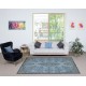 Blue Area Rug with Floral Garden Design, Handmade in Turkey