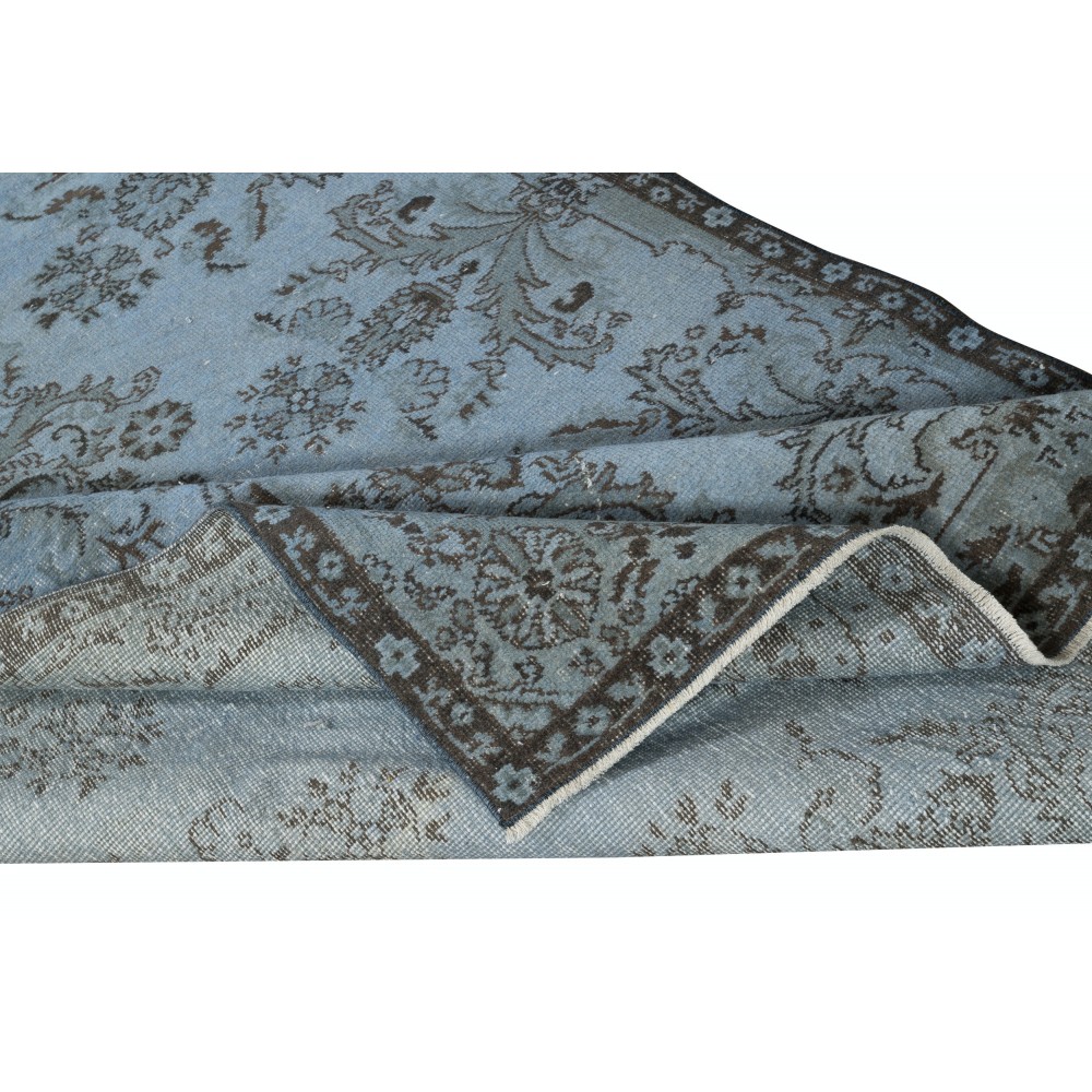 Blue Area Rug with Floral Garden Design, Handmade in Turkey