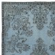 Blue Area Rug with Floral Garden Design, Handmade in Turkey
