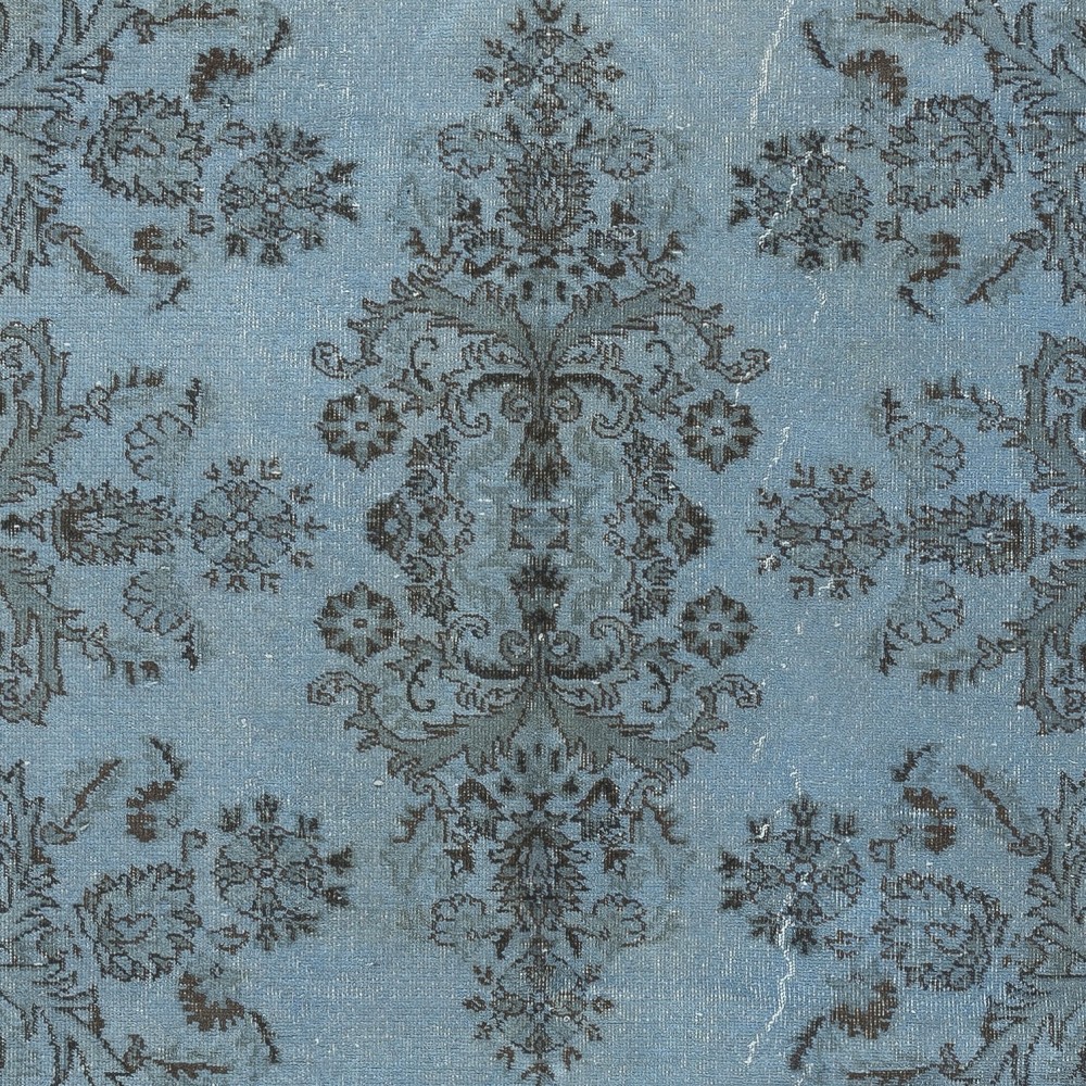 Blue Area Rug with Floral Garden Design, Handmade in Turkey
