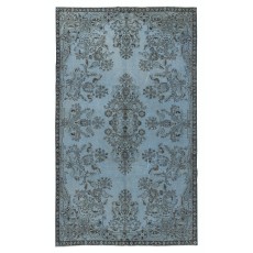 Blue Area Rug with Floral Garden Design, Handmade in Turkey
