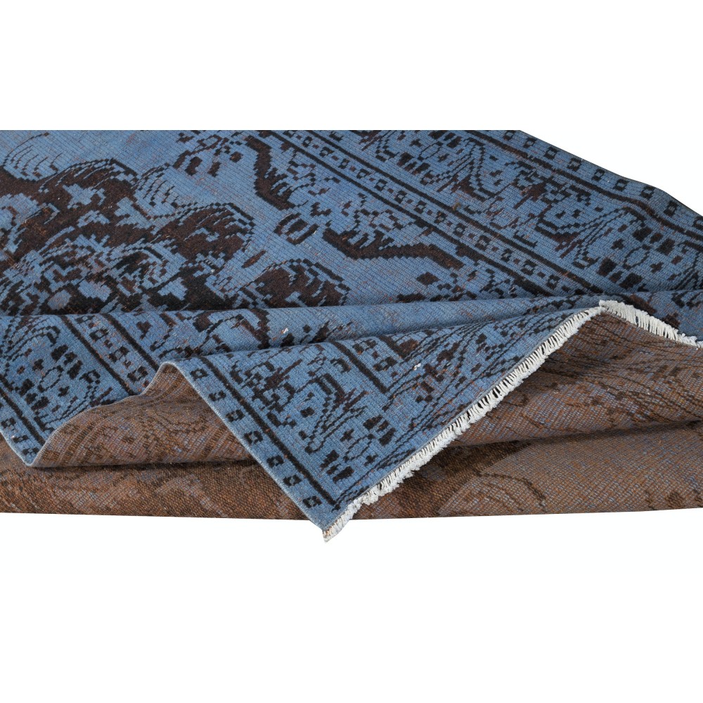 Vintage Handmade Turkish Area Rug redyed in Blue Color for modern interiors