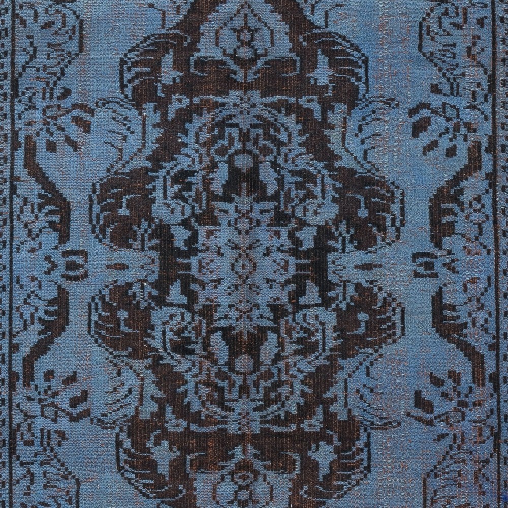 Vintage Handmade Turkish Area Rug redyed in Blue Color for modern interiors
