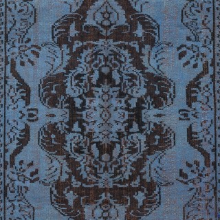 Vintage Handmade Turkish Area Rug redyed in Blue Color for modern interiors
