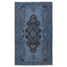 Vintage Handmade Turkish Area Rug redyed in Blue Color for modern interiors