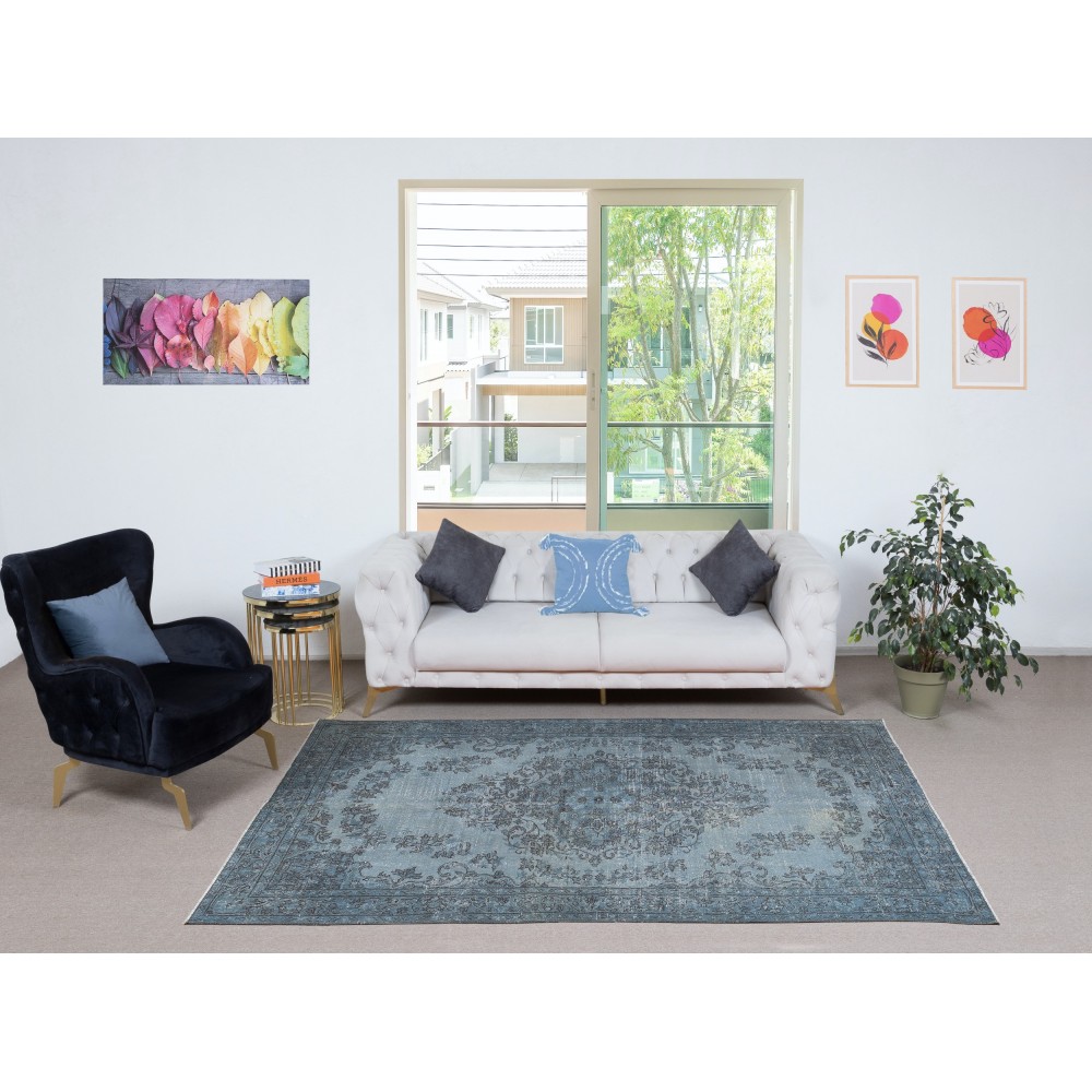 Light Blue Color Handmade Anti-Bacterial Turkish Wool Area Rug for Modern Home and Office Decor