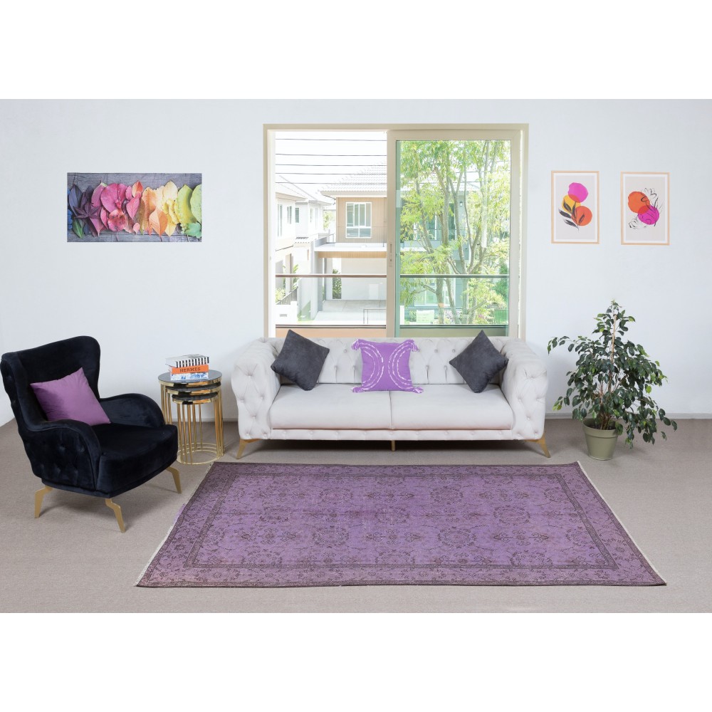 Floral Patterned Purple Color Rug, Handmade Turkish Floor Rug, Contemporary Home Decor