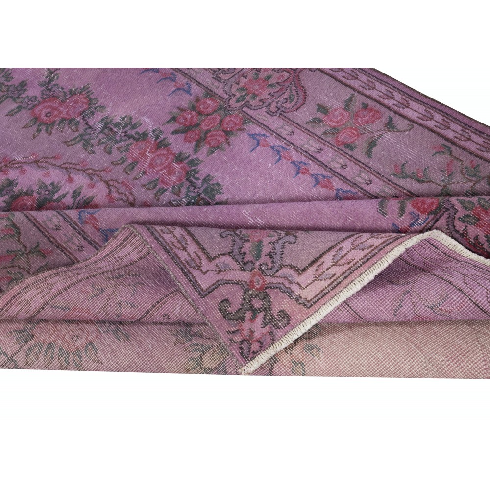 Rose Patterned Handmade Turkish Area Rug in Levander Color, Modern Living Room Rug