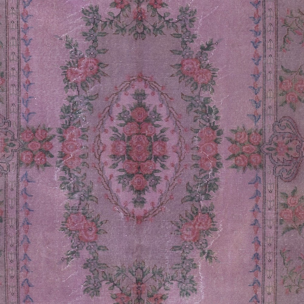 Rose Patterned Handmade Turkish Area Rug in Levander Color, Modern Living Room Rug