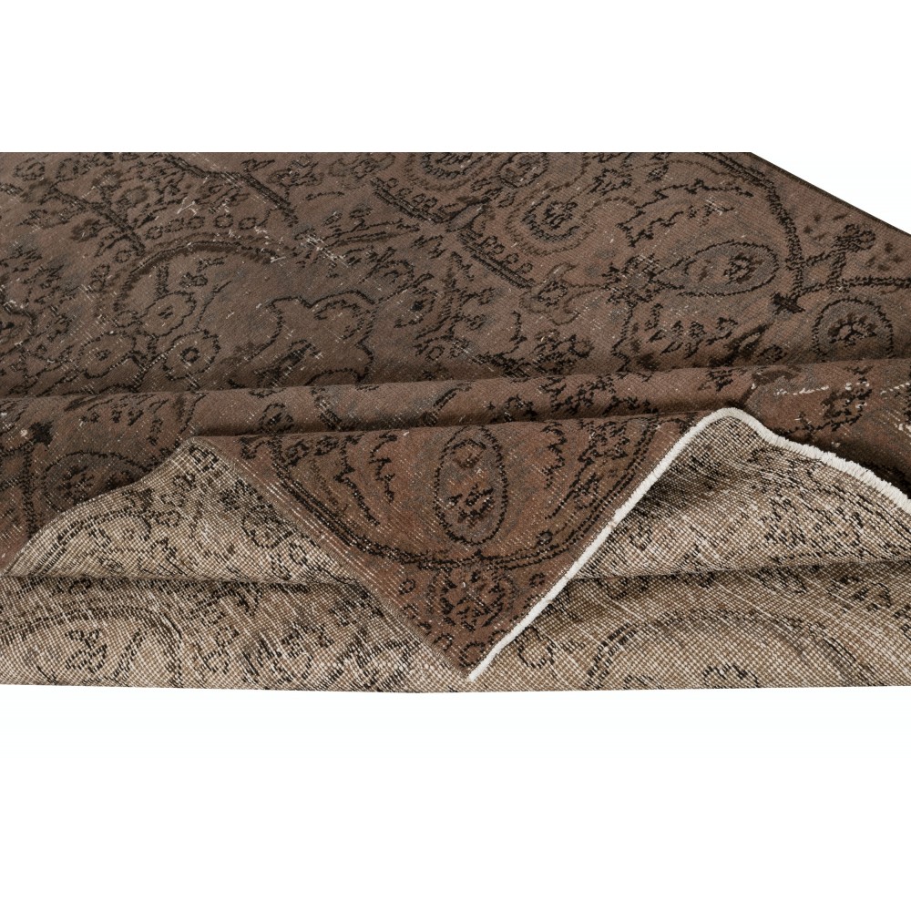 Brown Area Rug with Botanical Design, Handwoven and Handknotted in Turkey