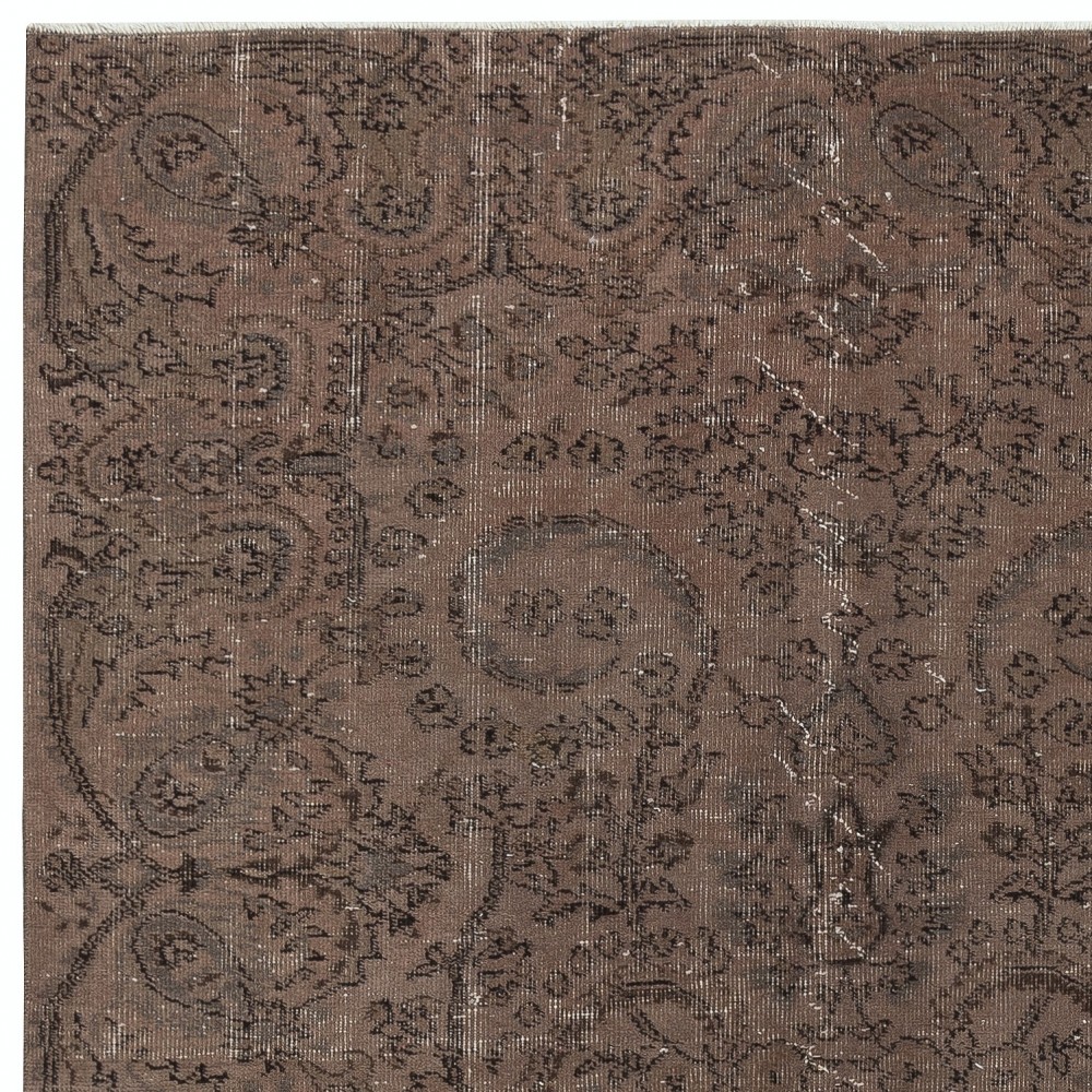 Brown Area Rug with Botanical Design, Handwoven and Handknotted in Turkey