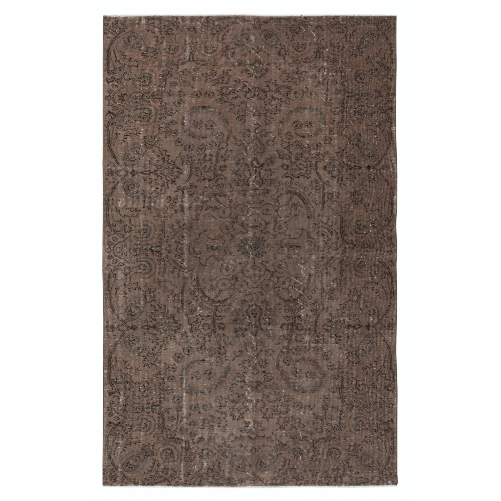 Brown Area Rug with Botanical Design, Handwoven and Handknotted in Turkey