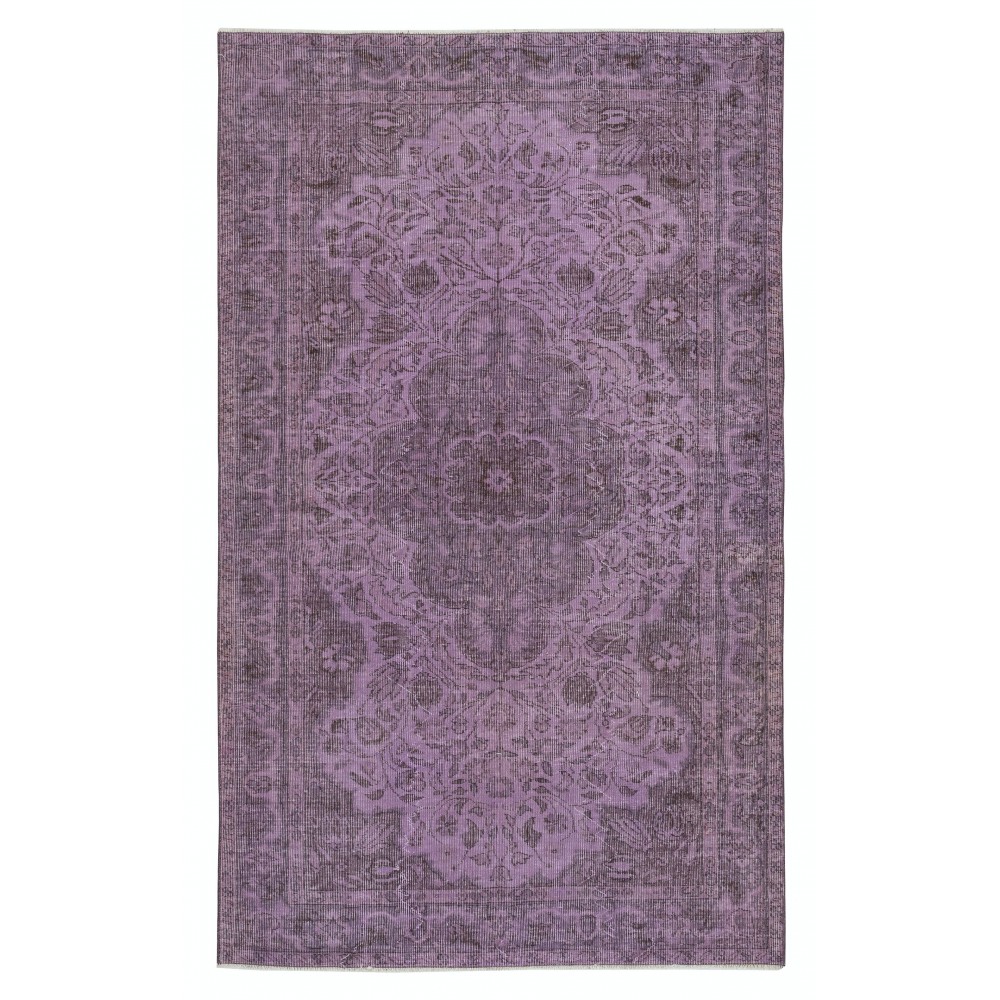 Hand-Made Purple Floor Rug from Turkey, Redyed Bohem Carpet for Living Room