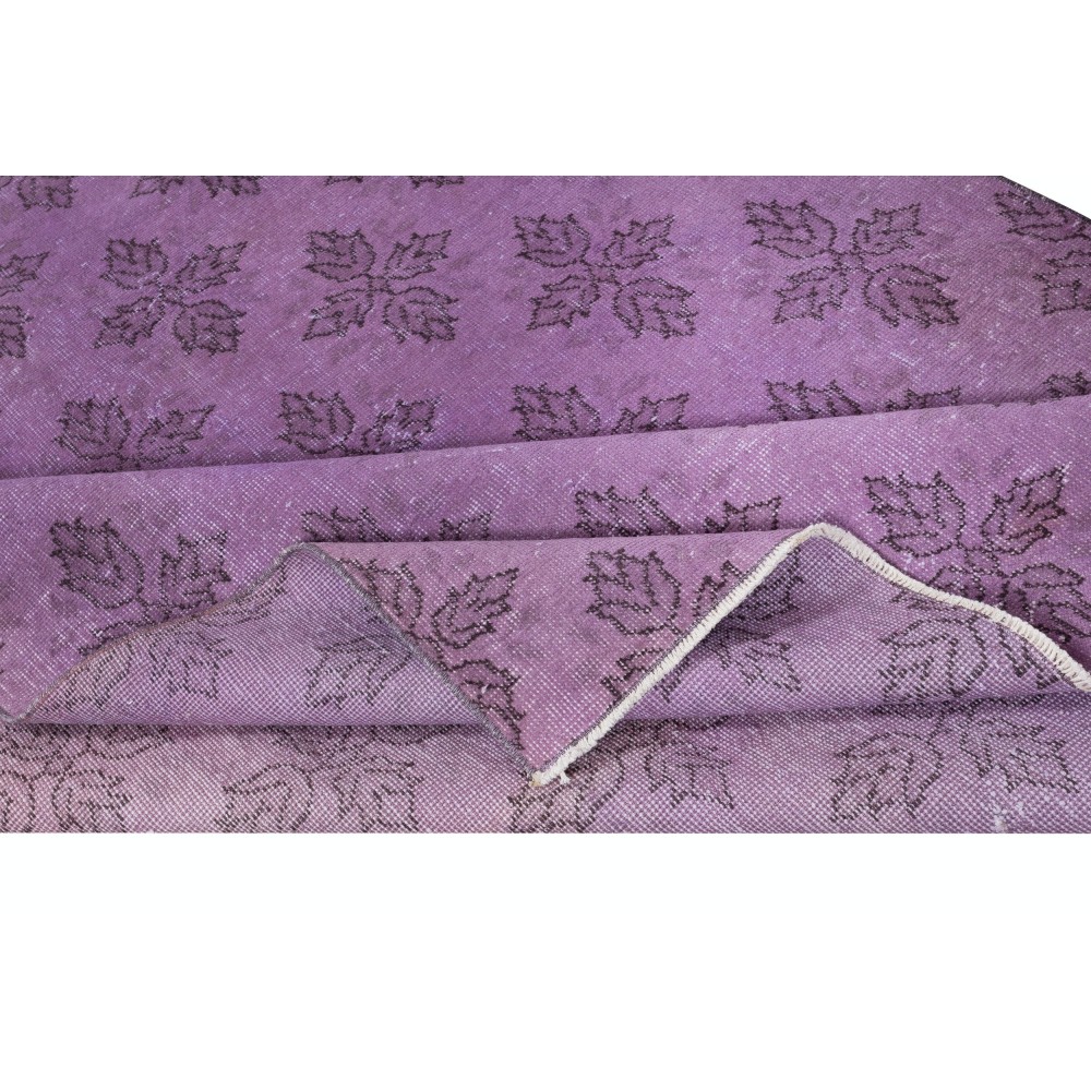 Purple Color Handmade Area Rug with Floral Design. Modern Turkish Floor Covering