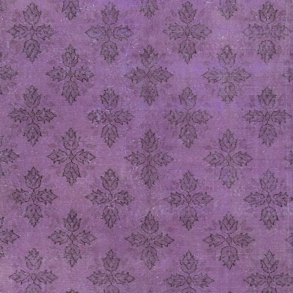 Purple Color Handmade Area Rug with Floral Design. Modern Turkish Floor Covering