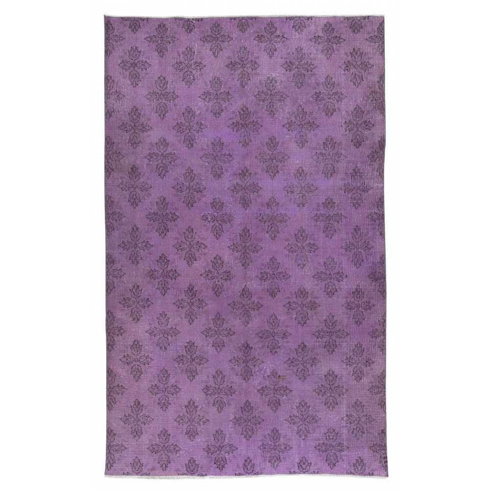 Purple Color Handmade Area Rug with Floral Design. Modern Turkish Floor Covering