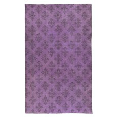 Purple Color Handmade Area Rug with Floral Design. Modern Turkish Floor Covering