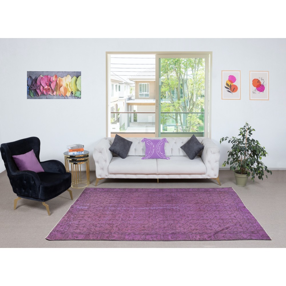 Lilac Purple Color Handmade Area Rug from Turkey, Living Room Carpet