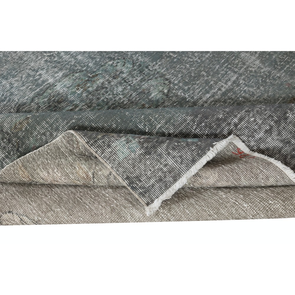 Contemporary Hand-knotted Area Rug. Green Color Re-Dyed Turkish Floor Covering