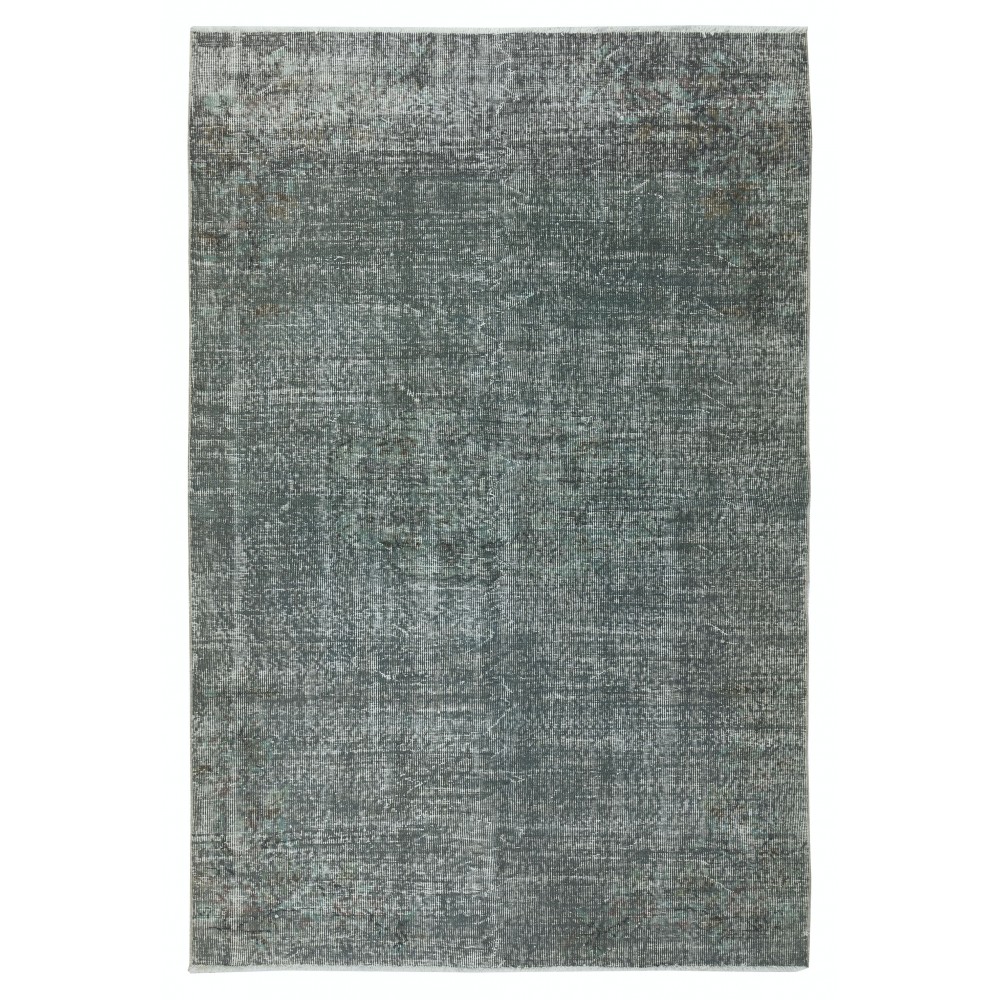 Contemporary Hand-knotted Area Rug. Green Color Re-Dyed Turkish Floor Covering