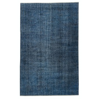 Solid Blue Area Rug for Contemporary Interiors, Handmade in Turkey