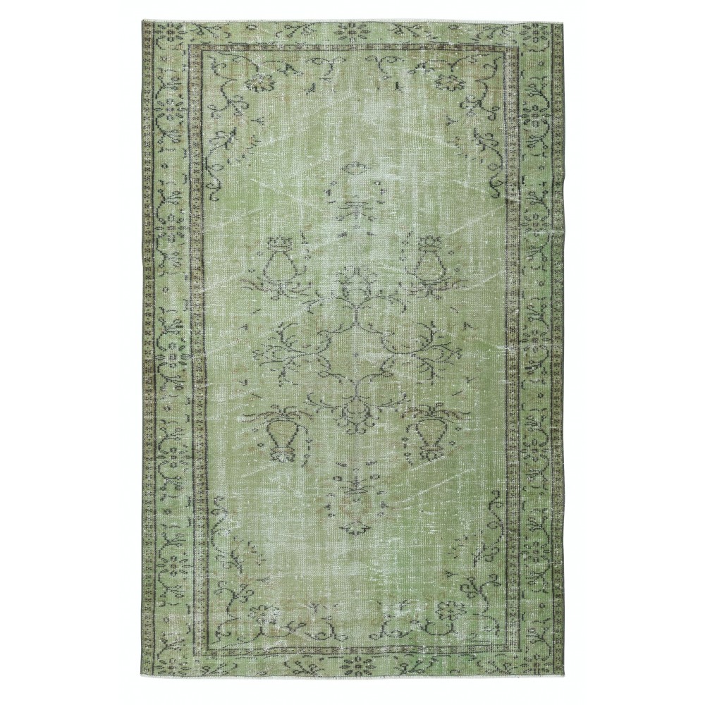 Green Handmade Turkish Area Rug for Living Room, Entrance, Bedroom, Dining Room & Kids Room