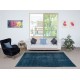 Modern Handmade Turkish Area Rug Over-Dyed in Solid Navy Blue Color. Woolen Floor Covering