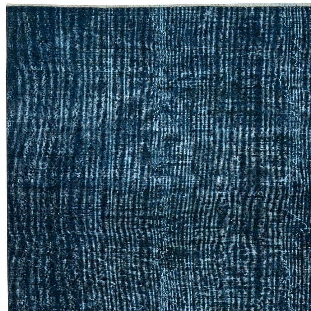 Modern Handmade Turkish Area Rug Over-Dyed in Solid Navy Blue Color. Woolen Floor Covering