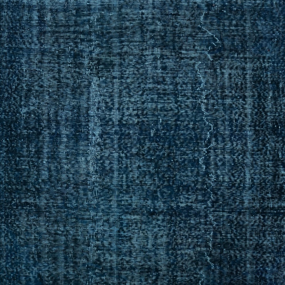 Modern Handmade Turkish Area Rug Over-Dyed in Solid Navy Blue Color. Woolen Floor Covering