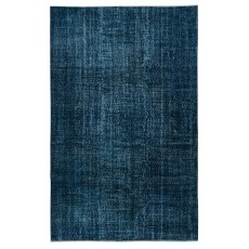 Modern Handmade Turkish Area Rug Over-Dyed in Solid Navy Blue Color. Woolen Floor Covering