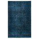 Modern Handmade Turkish Area Rug Over-Dyed in Solid Navy Blue Color. Woolen Floor Covering