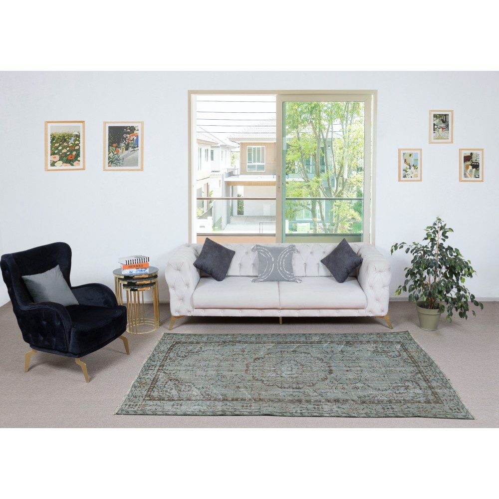Blue Area Rug for Modern Interiors, Handmade in Turkey