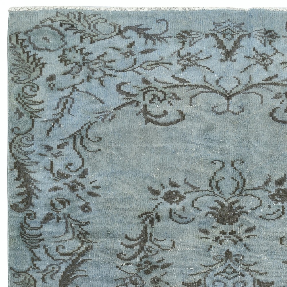Modern Handmade Blue Color Turkish Wool Area Rug with Medallion Design