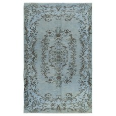 Modern Handmade Blue Color Turkish Wool Area Rug with Medallion Design