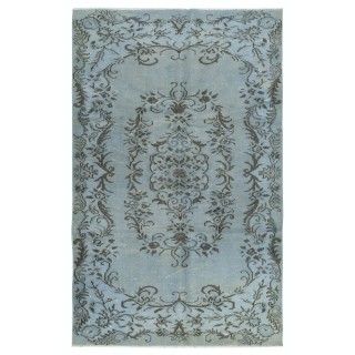 Modern Handmade Blue Color Turkish Wool Area Rug with Medallion Design