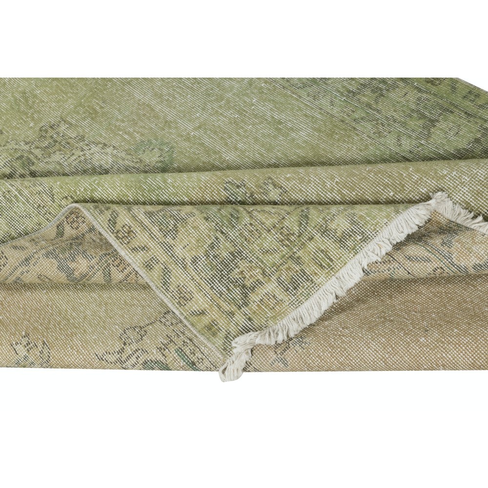 Handmade Green Color Turkish Wool Area Rug for Modern Interiors