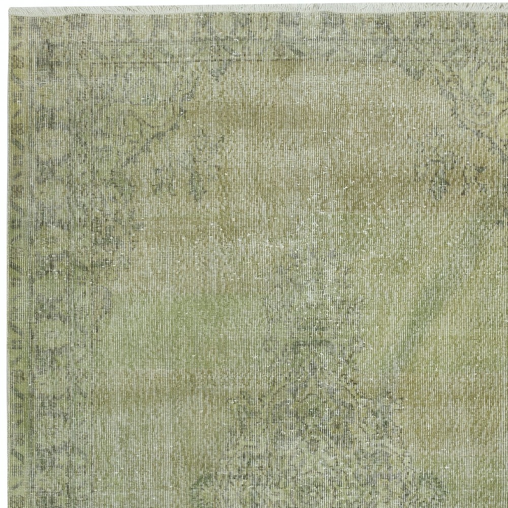 Handmade Green Color Turkish Wool Area Rug for Modern Interiors
