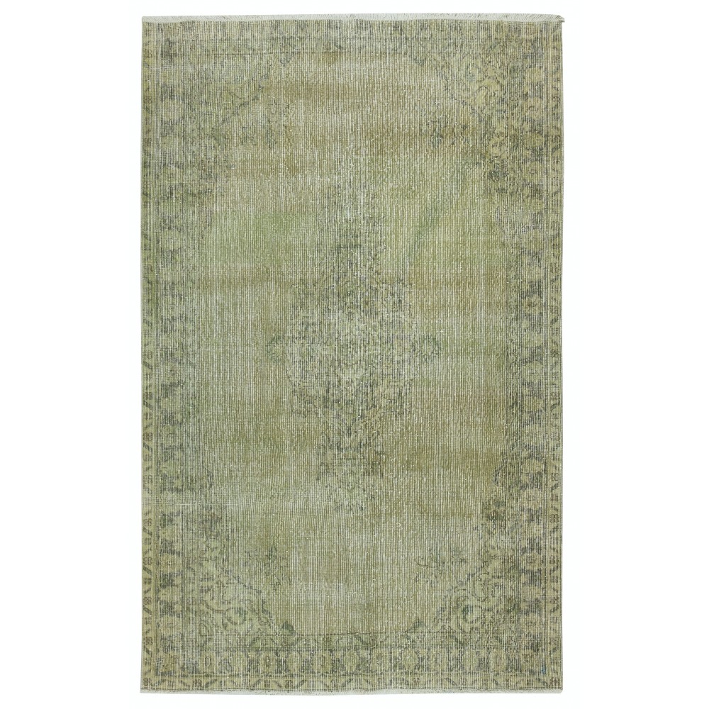 Handmade Green Color Turkish Wool Area Rug for Modern Interiors